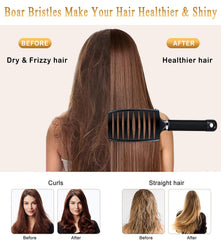 KTKUDY detangling brush boar bristles closeup, distributing natural oils for healthier shine