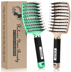 KTKUDY detangling brush close-up shows boar bristles that ease knots and reduce tugging