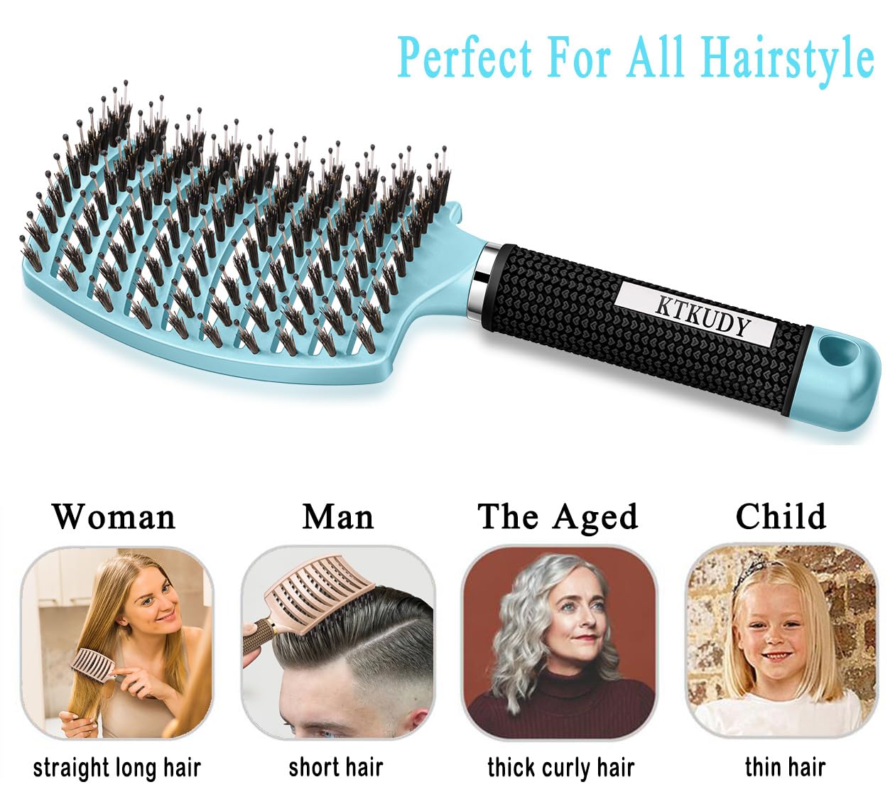 KTKUDY Detangling Brush light blue color adds calm styling appeal