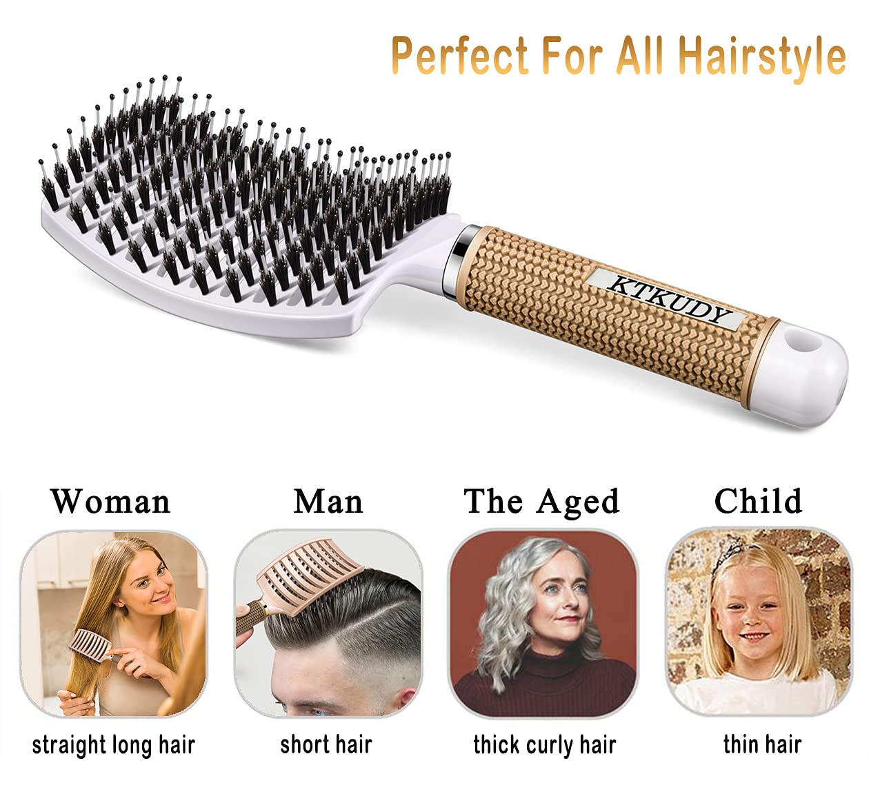 KTKUDY detangling brush suitable for women, men, and kids for easy styling.