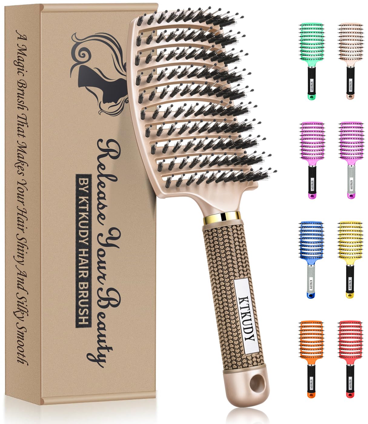 KTKUDY detangling brush close-up showing smooth detangling and shine.