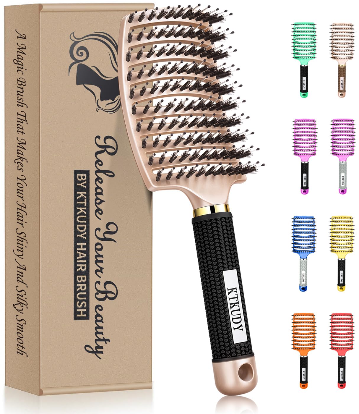 KTKUDY detangling brush soft bristles closeup for painless knot removal