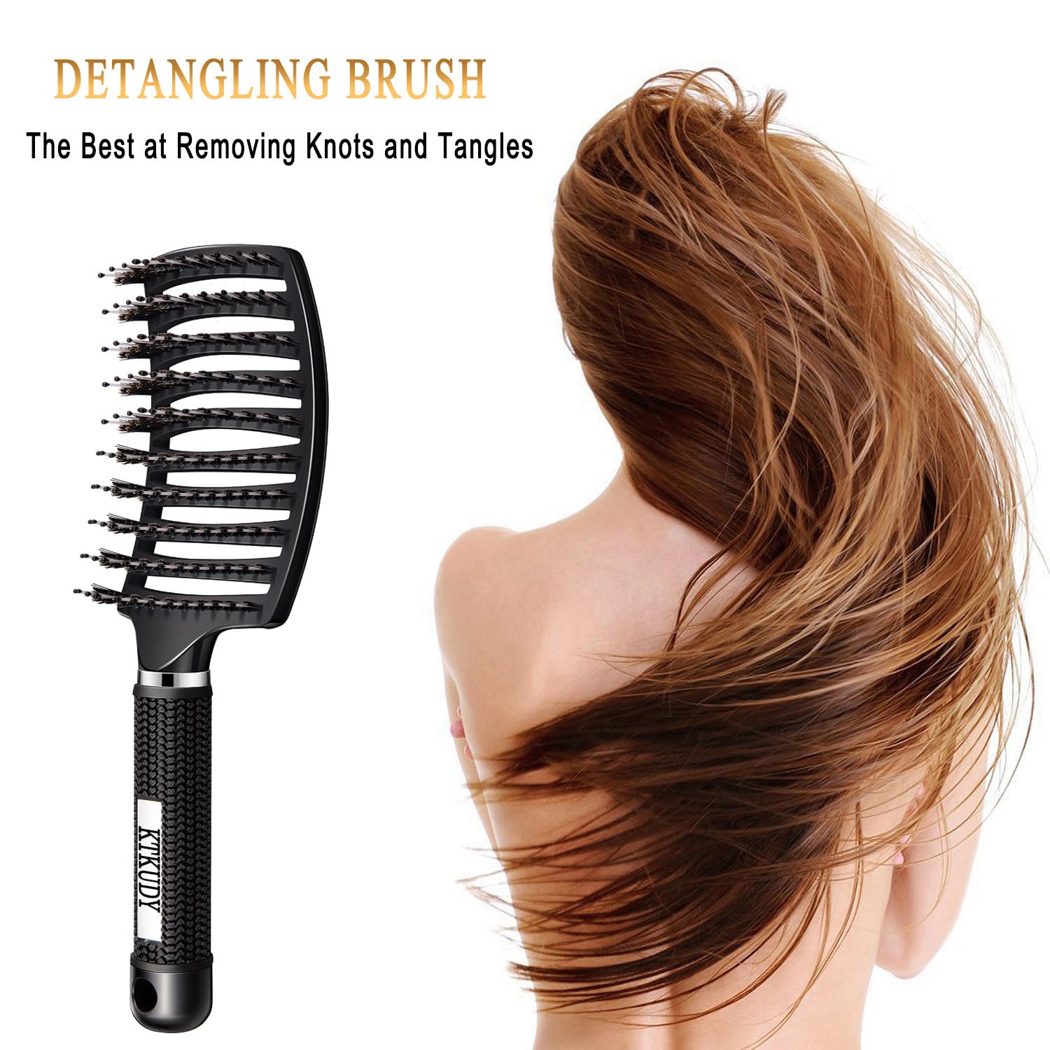 KTKUDY detangling brush vented design closeup, quick-drying for damp hair
