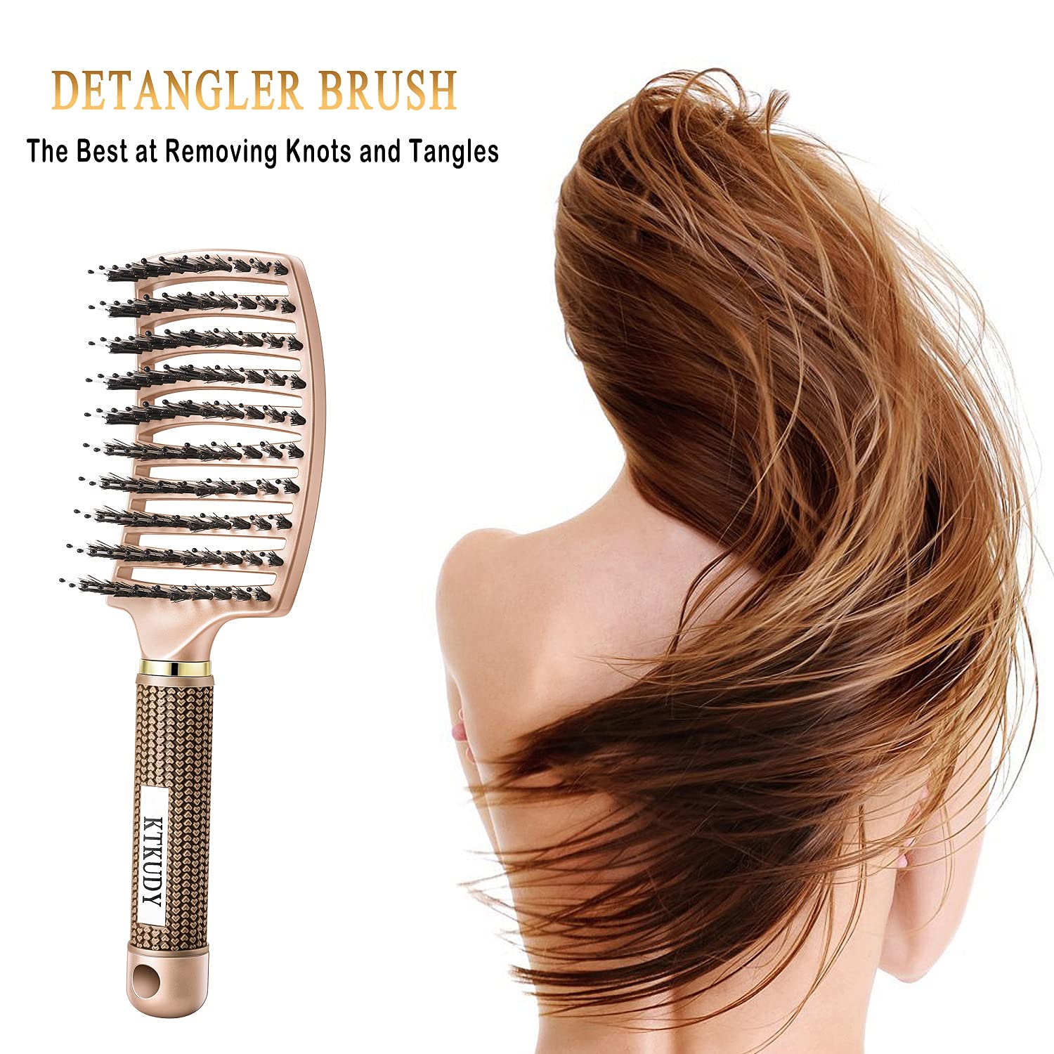 KTKUDY vented detangler brush used on wet or dry hair for gentler brushing.