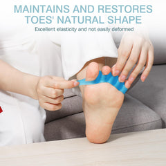 KTSAY toe separators blue bunion relief close-up highlighting soft silicone and secure fit