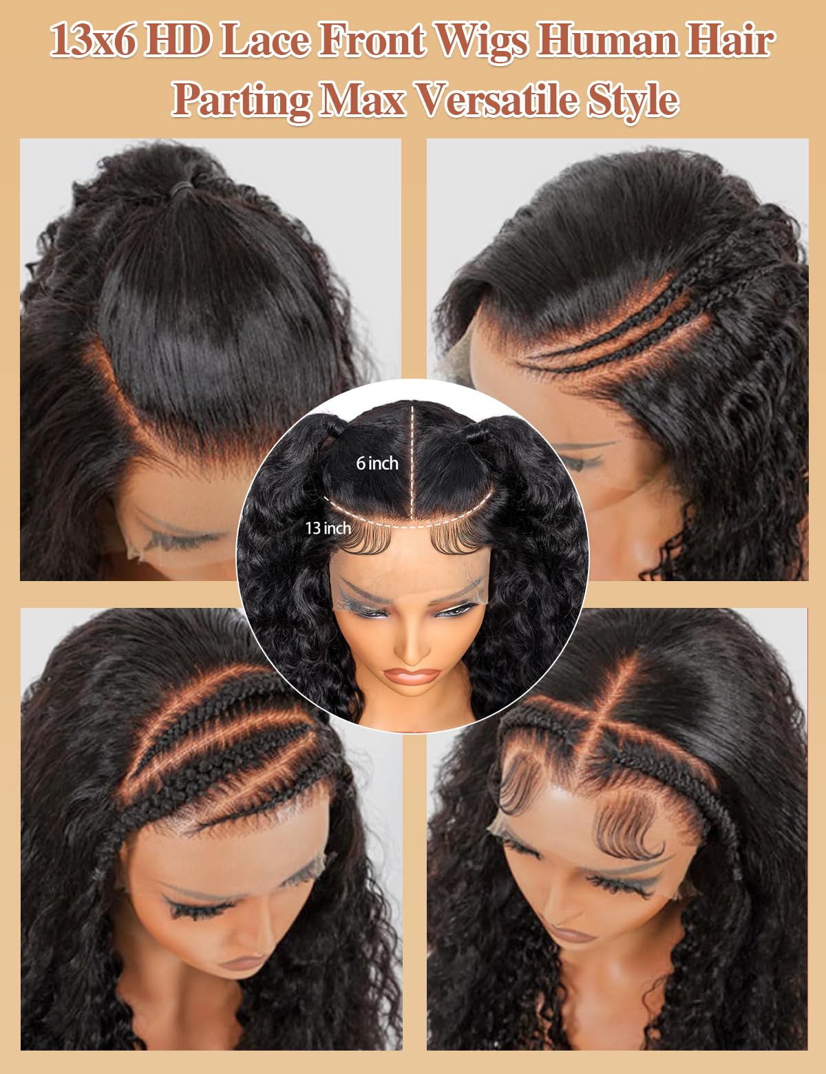 Kucmir 13x6 HD lace frontal wig curl detail highlights defined waves.