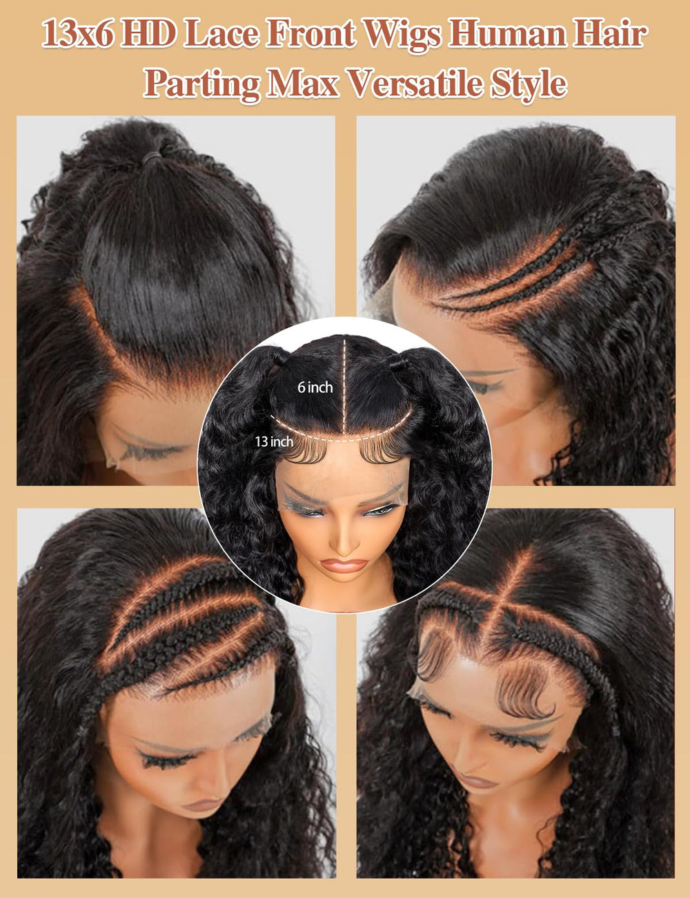 Kucmir 13x6 HD lace frontal wig curl detail highlights defined waves.
