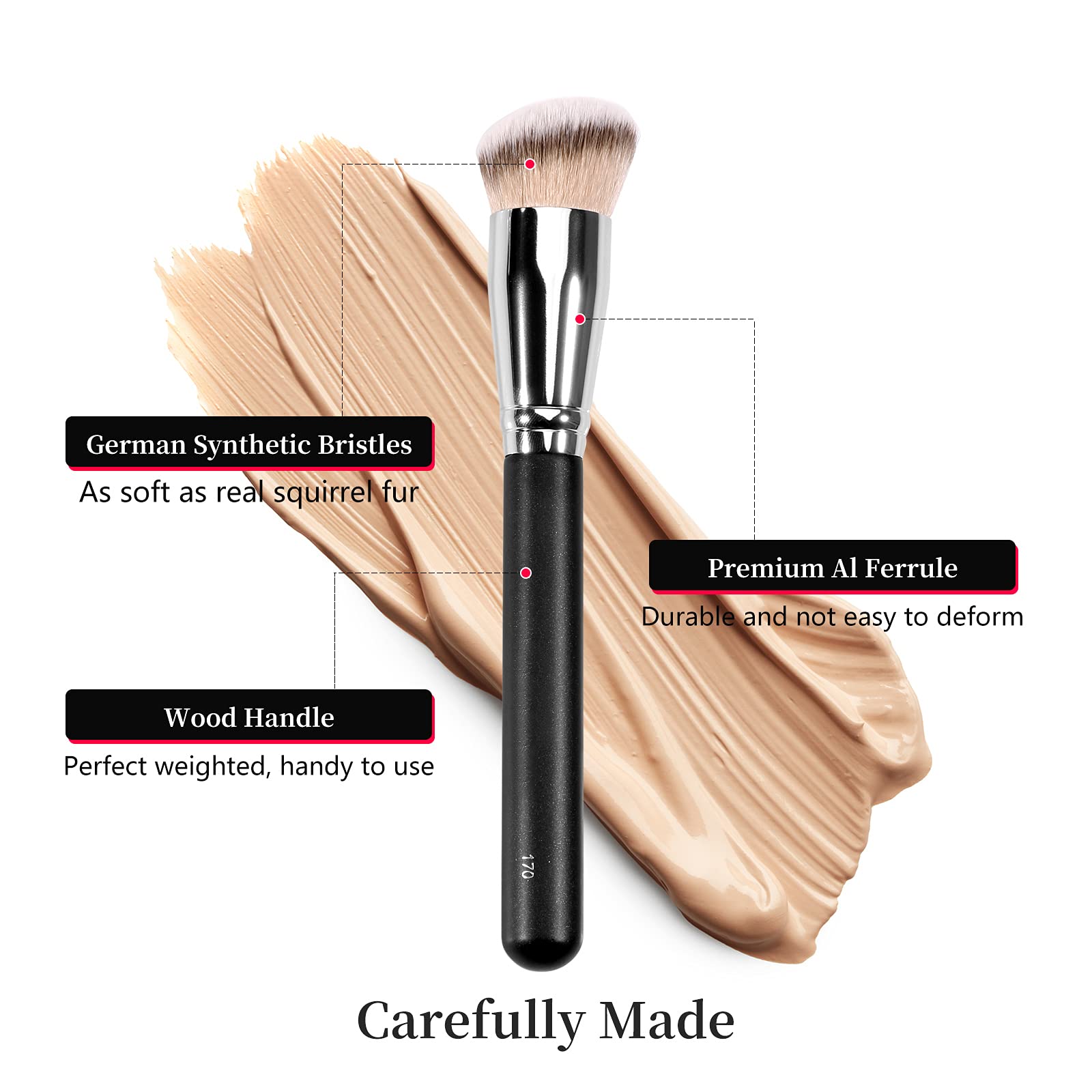 Kugge kabuki brush angled-top applies makeup evenly for quick blending.