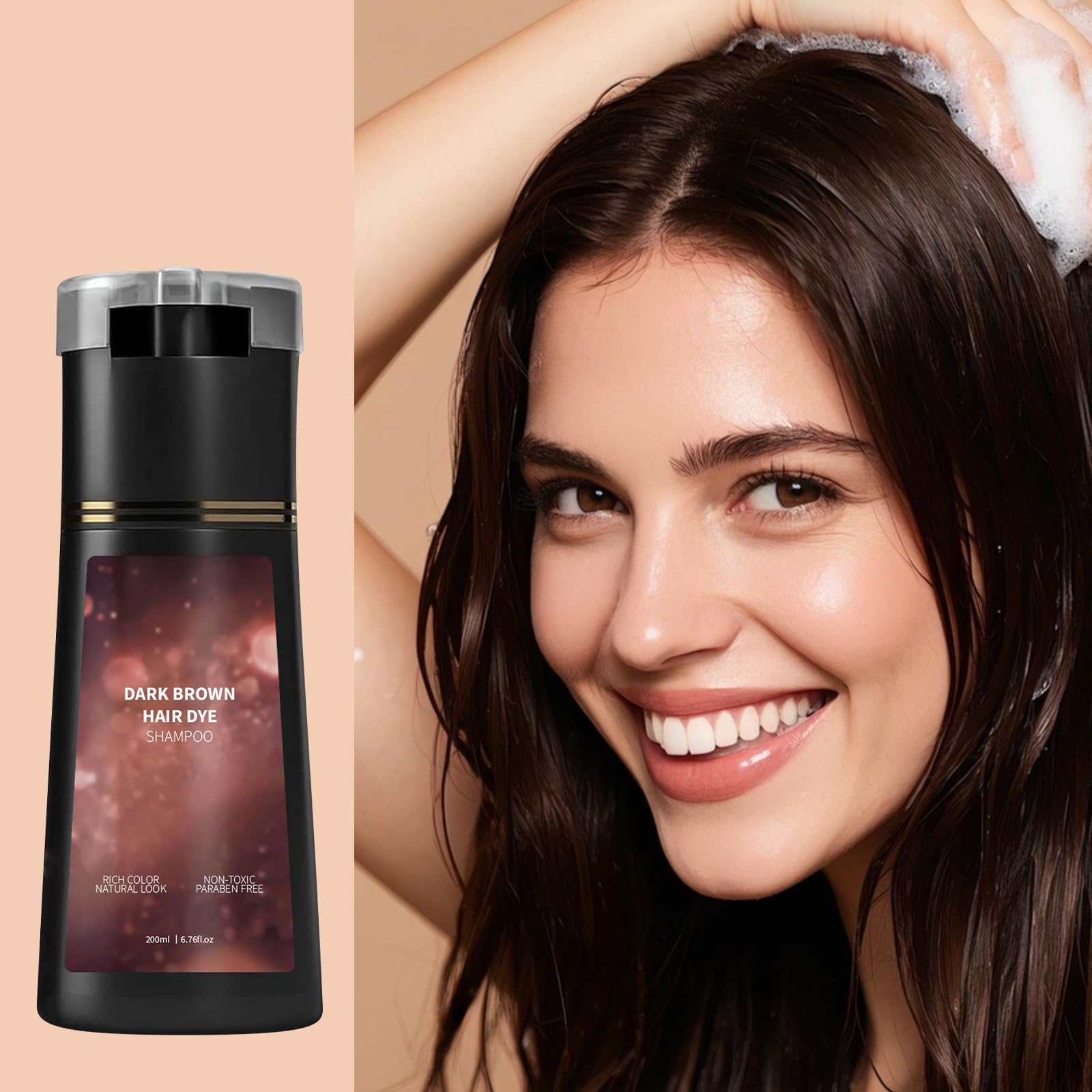 KUKSY Hair Color Dye Shampoo dark brown shade offers natural color boost.