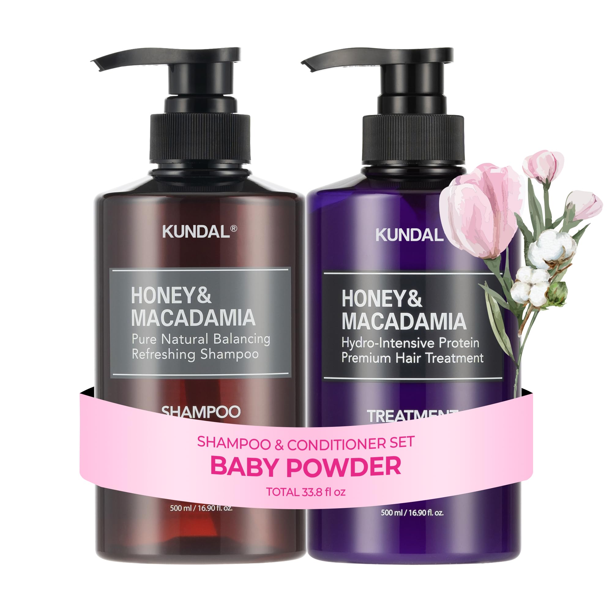 KUNDAL Baby Powder shampoo bottle promotes gentle daily cleansing.