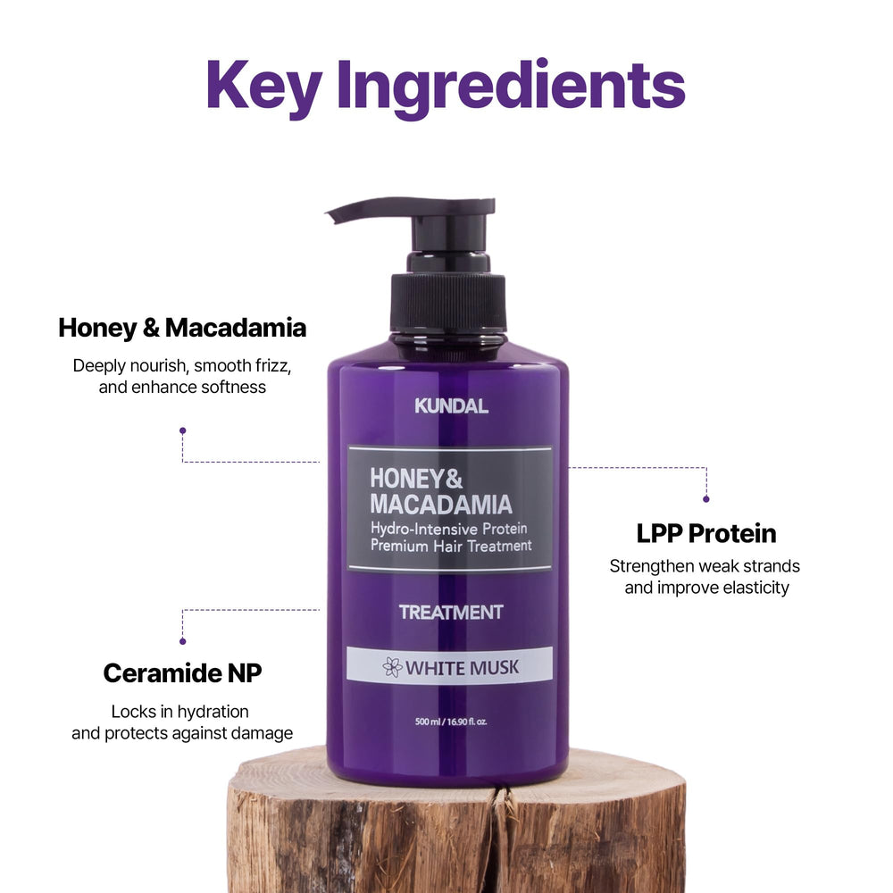 KUNDAL macadamia oil pump emphasizes deep conditioning from roots.