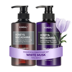 KUNDAL White Musk shampoo bottle showcasing long-lasting scent for daily use