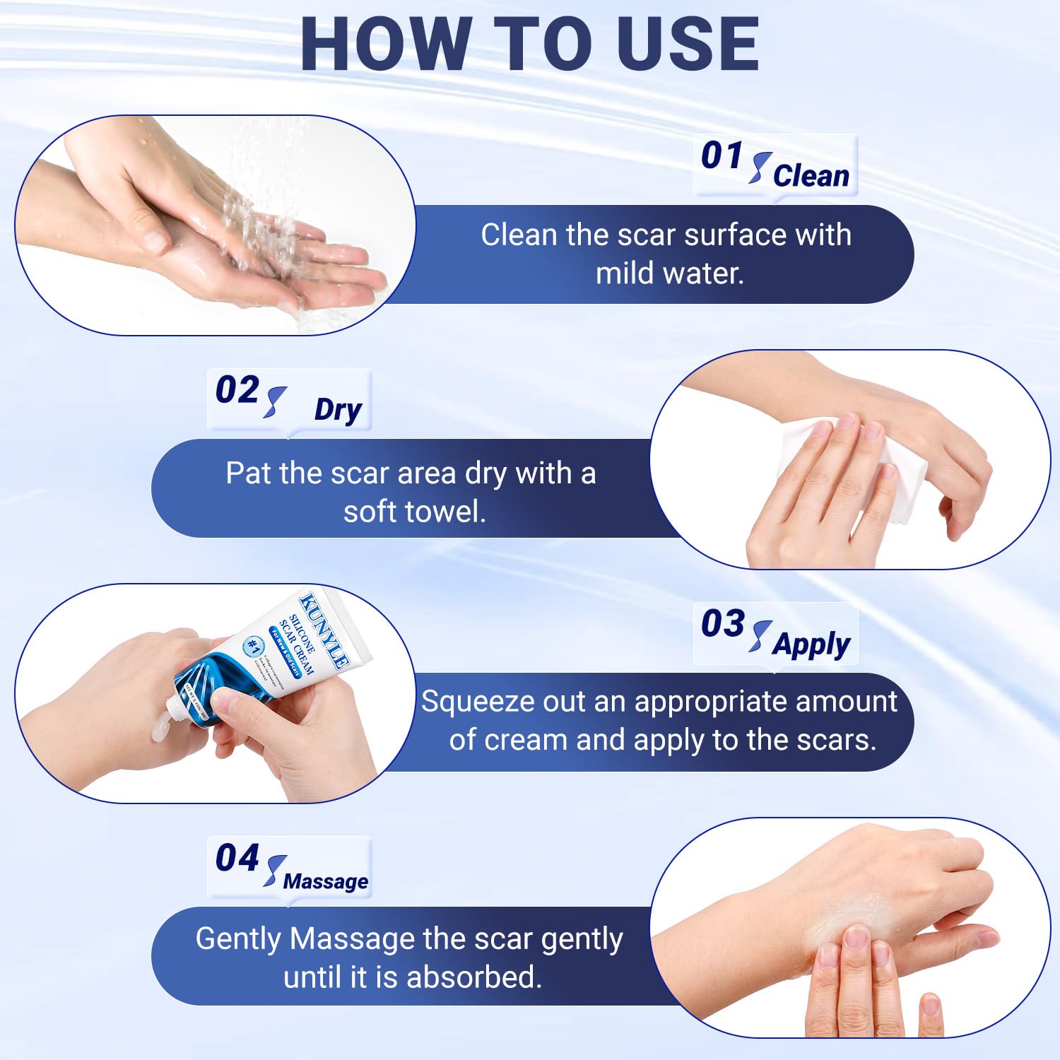 Kunyle Scar Cream box packaging highlighting silicone-based formula