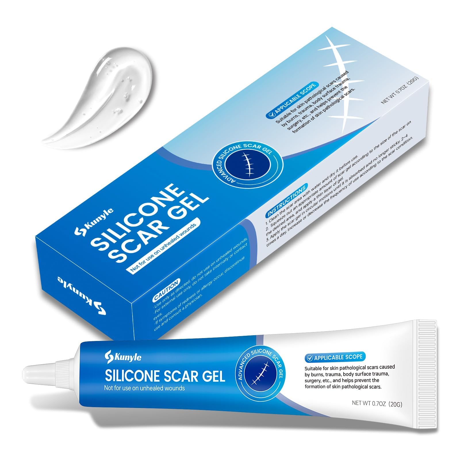 Kunyle silicone scar gel bottle non greasy formula for scar care