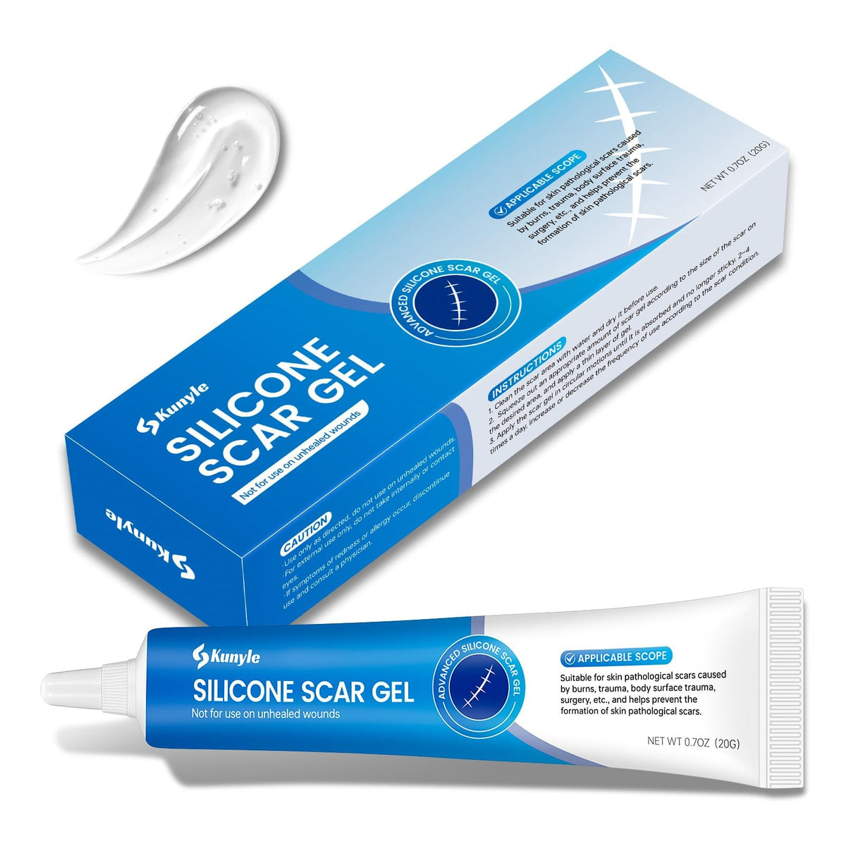 Kunyle silicone scar gel bottle non greasy formula for scar care