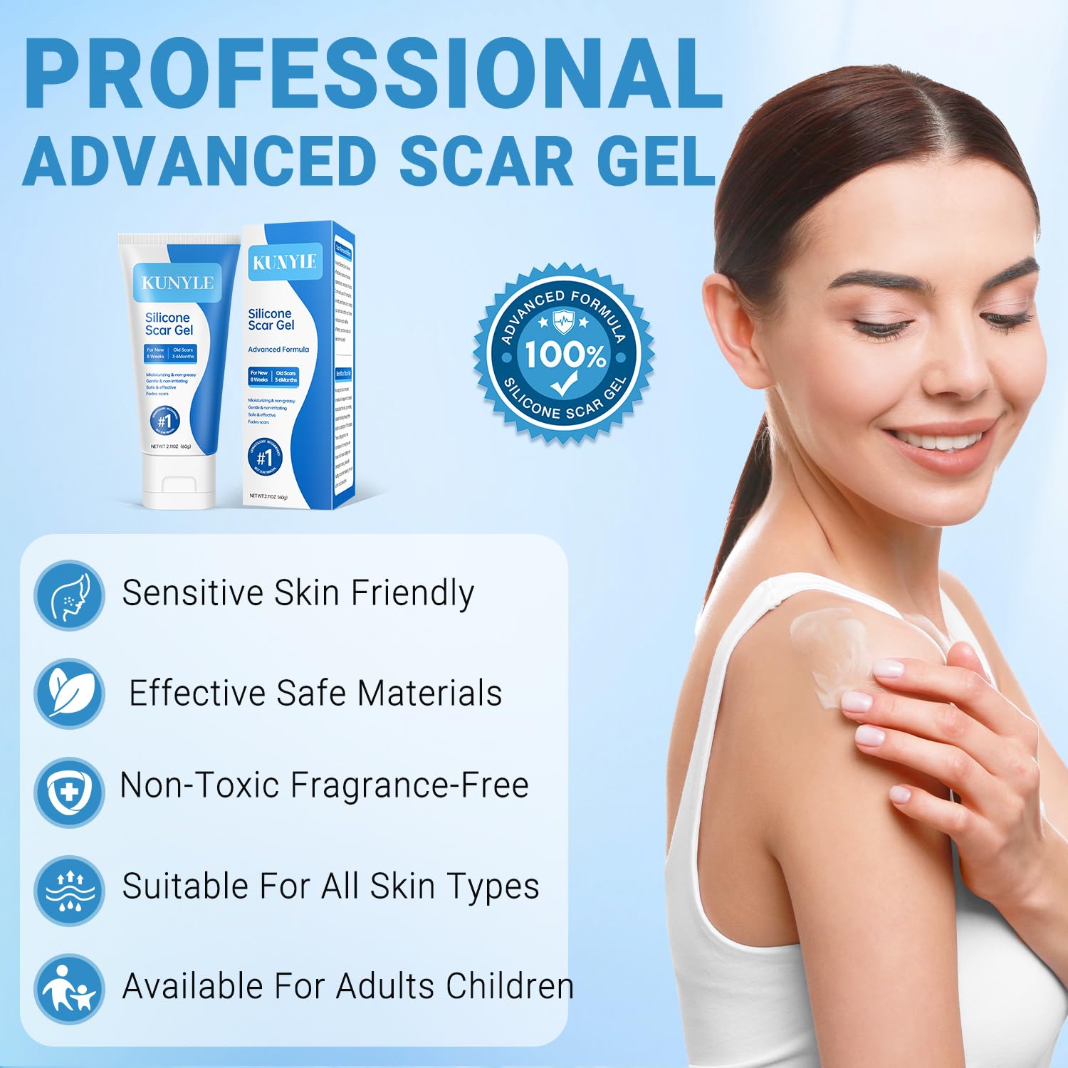 Kunyle silicone scar gel texture close-up shows non-greasy absorption
