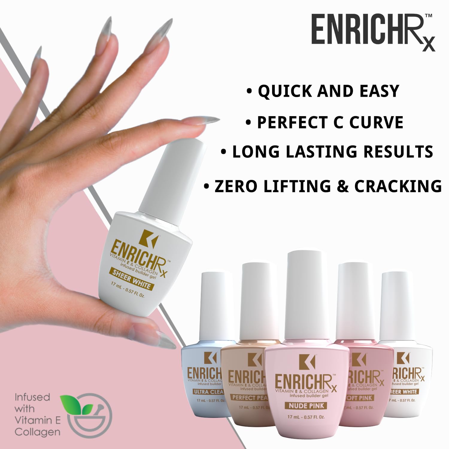Nail swatch shows ENRICHRx building natural-looking length and strength.