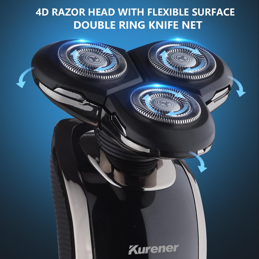 Kurener razor with beard, sideburn, facial cleansing, and nose trimming attachments