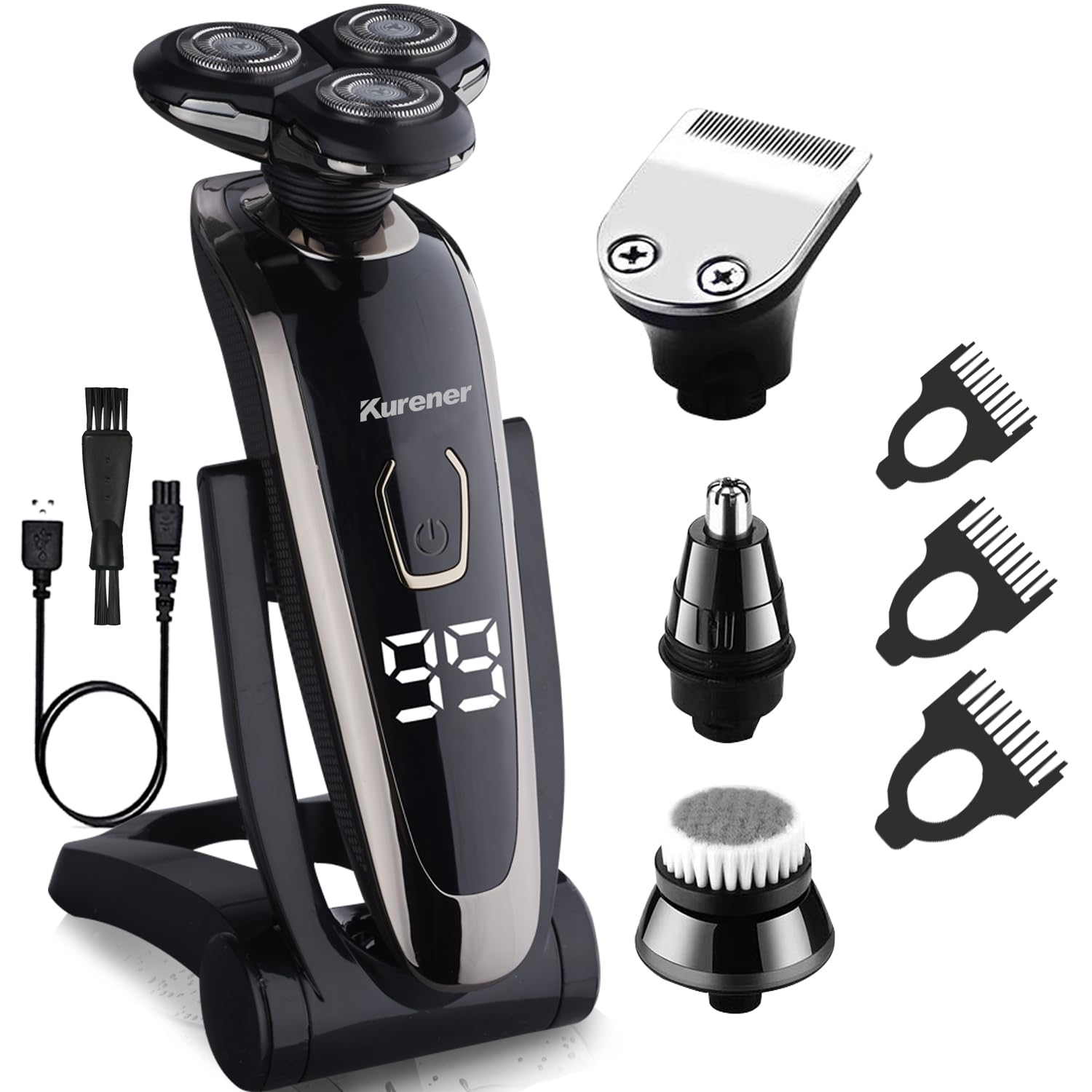 Kurener electric razor digital display showing battery status and charging