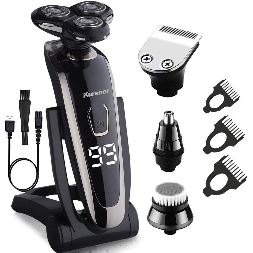 Kurener electric razor digital display showing battery status and charging