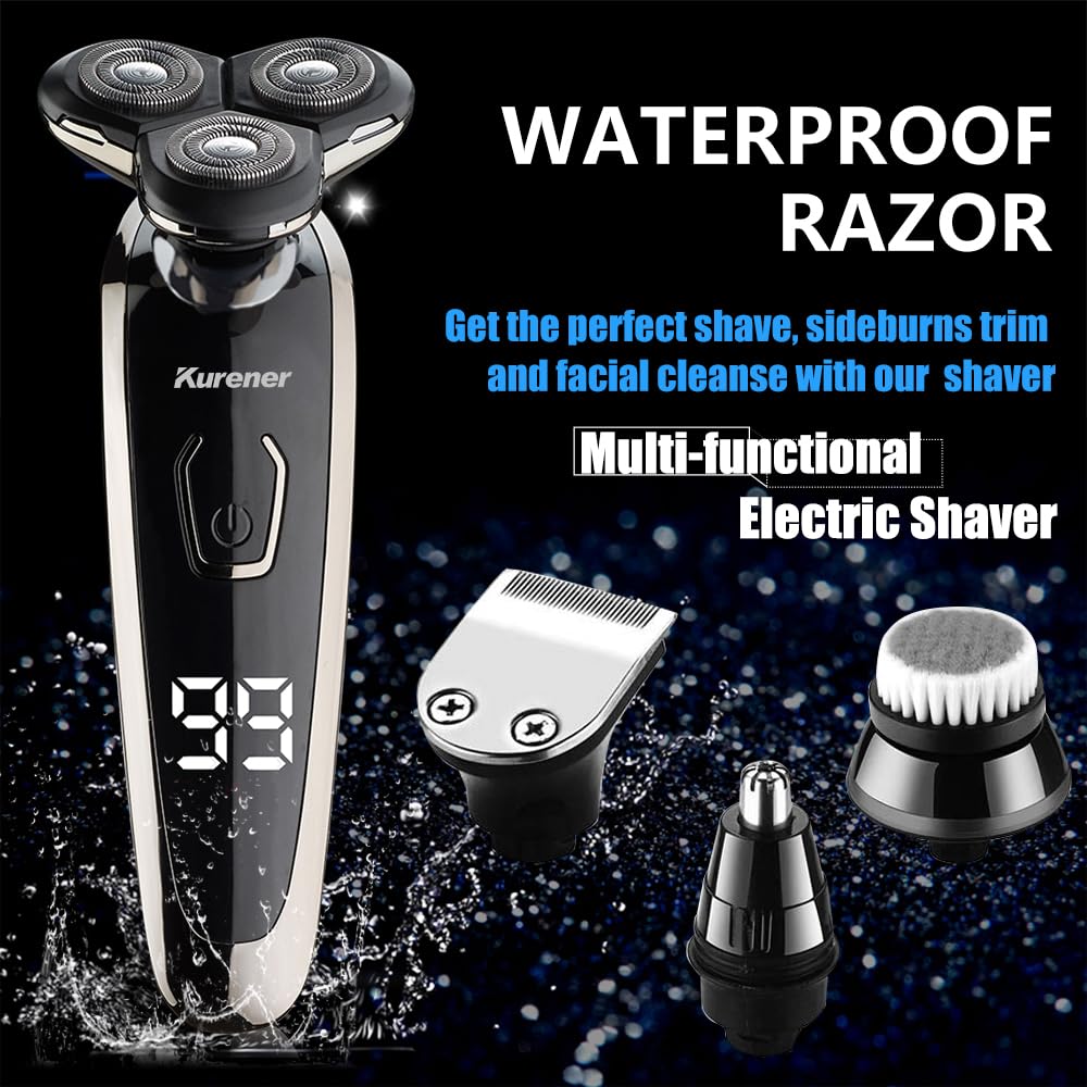 Kurener electric razor washable design for easy tap cleaning