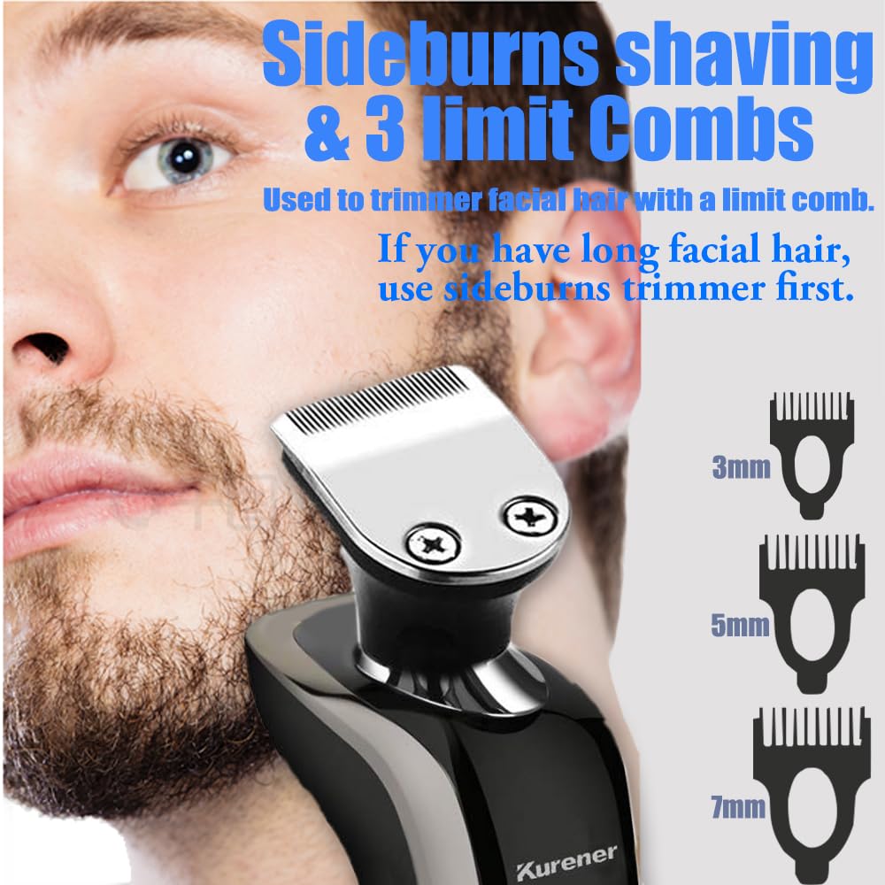 Kurener four-in-one shaver with interchangeable heads for grooming needs
