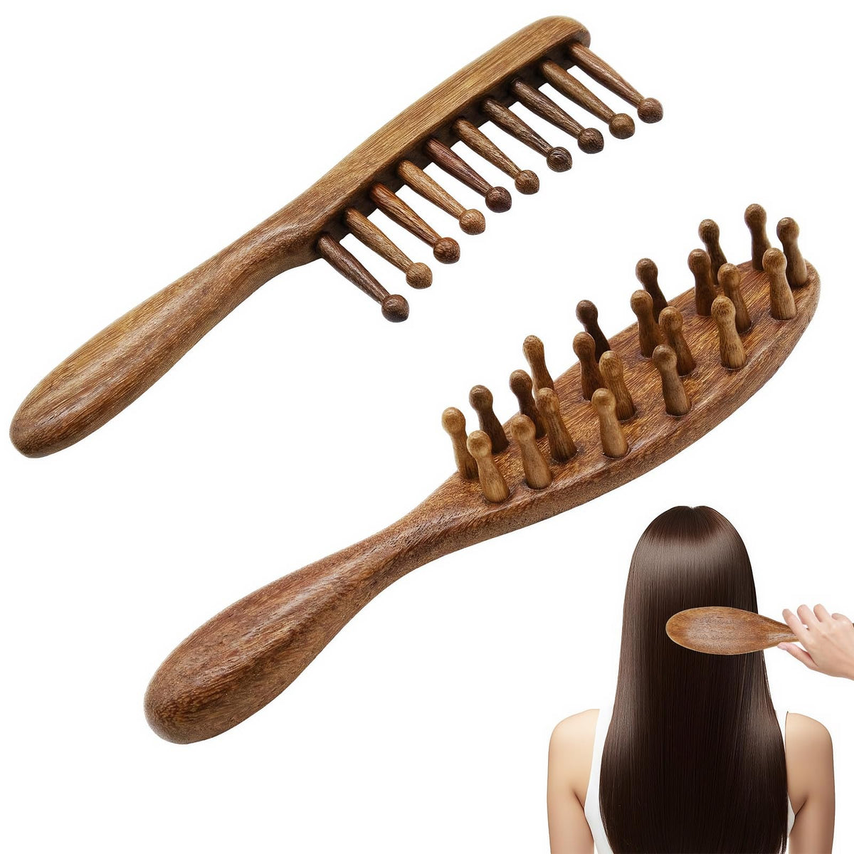 KURTOPLLY loc brush sandalwood close-up highlights durable natural wood texture for scalp care