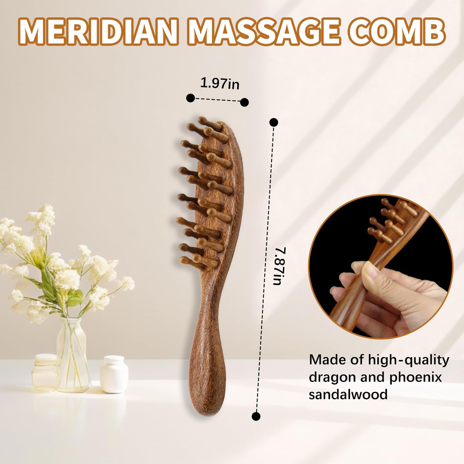 KURTOPLLY wide-tooth comb image emphasizes gentle dandruff removal and comfortable brushing