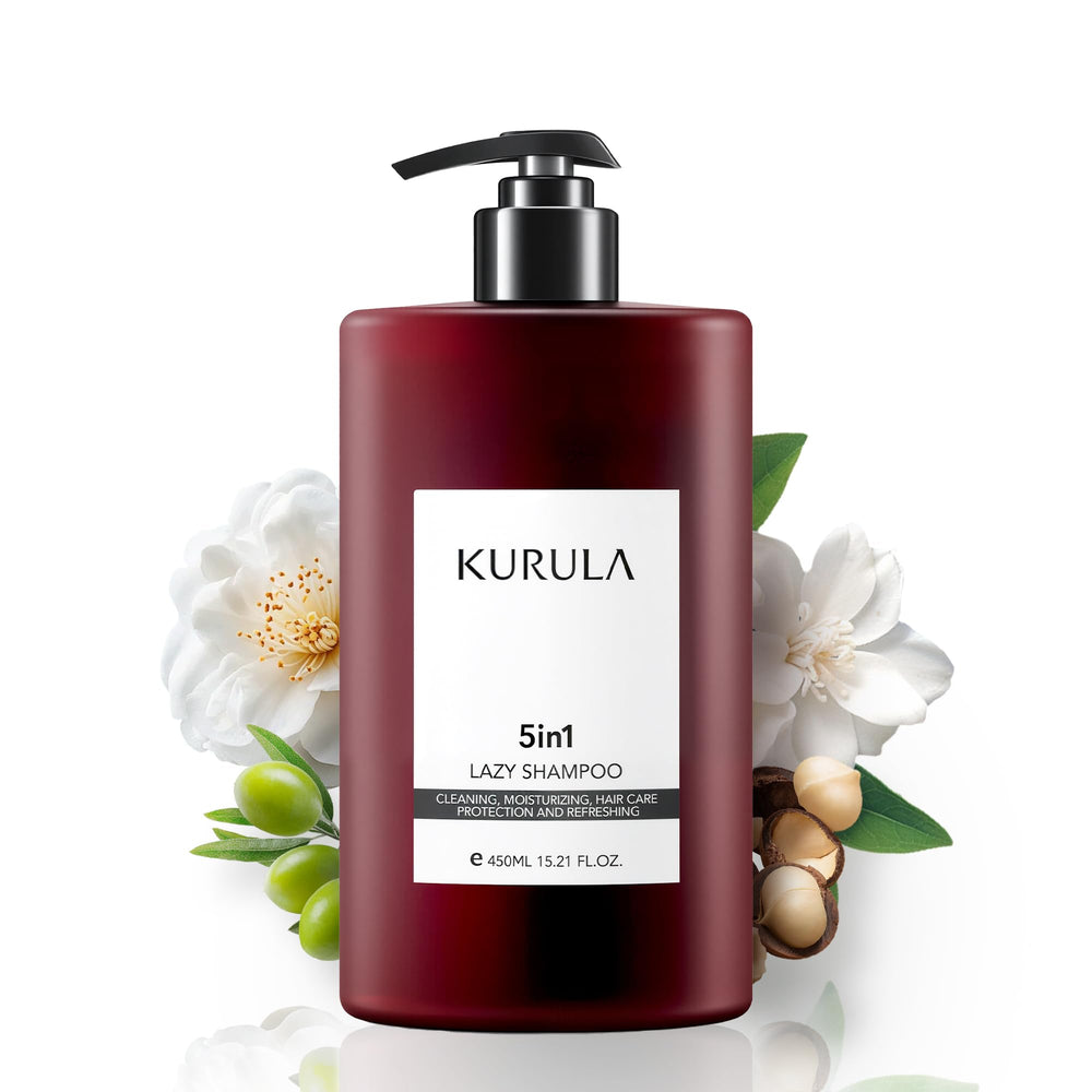 Kurula Shampoo bottle closed signals all-in-one care for healthier, shinier hair.