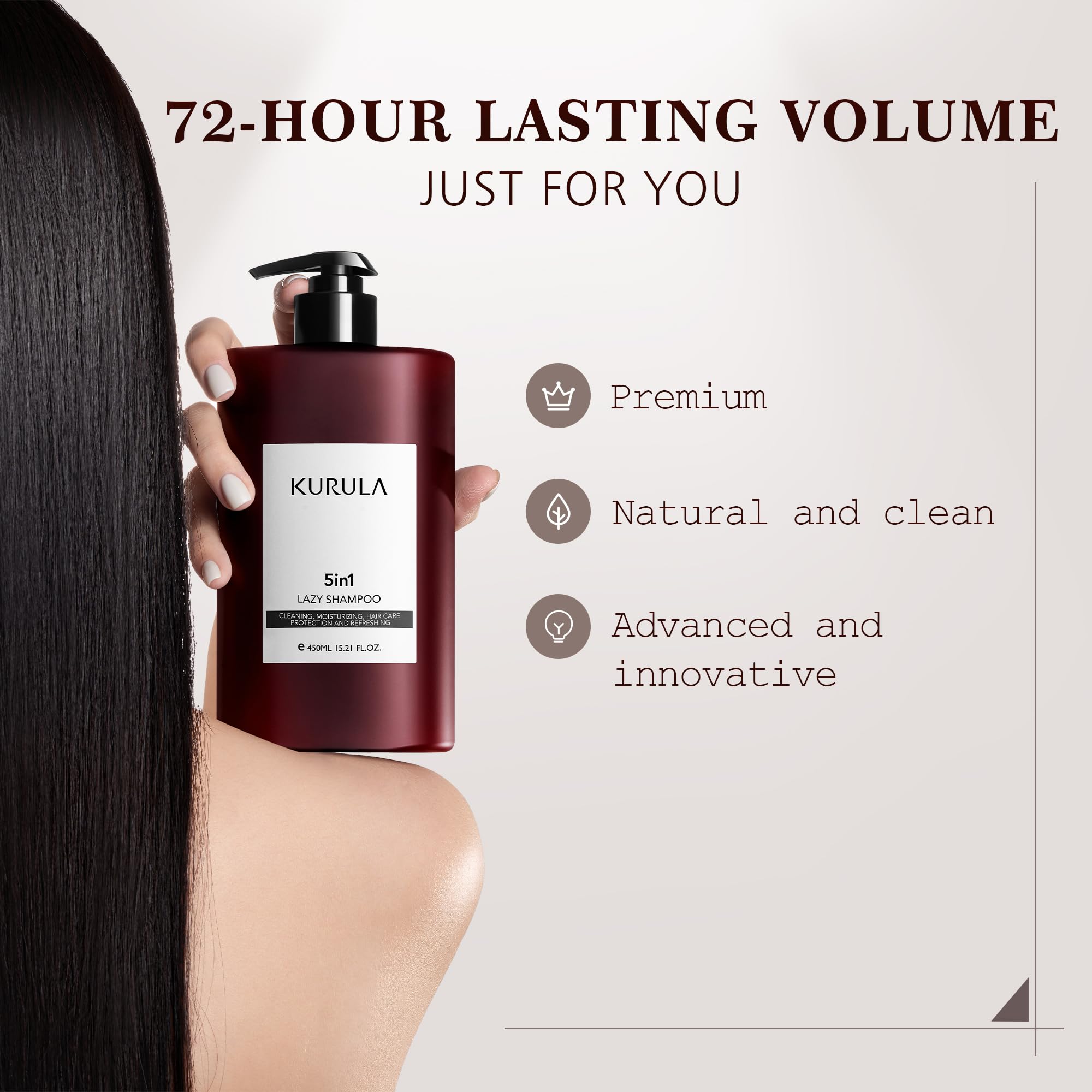 Kurula Shampoo camellia oil droplets illustrate hydrating shine and frizz control.