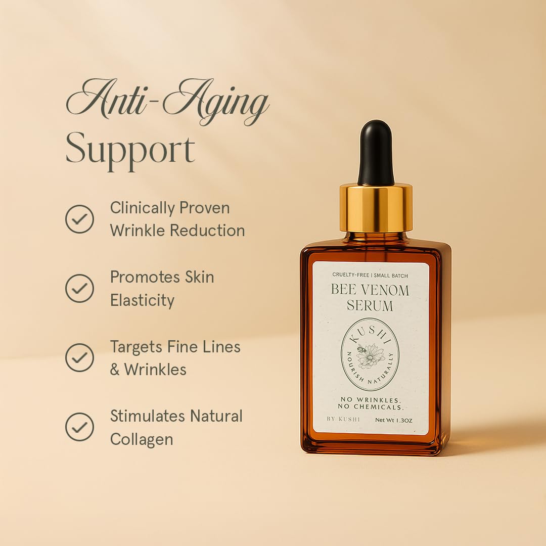 KUSHI Bee Venom Serum texture closeup reveals silky, quickly absorbing finish.