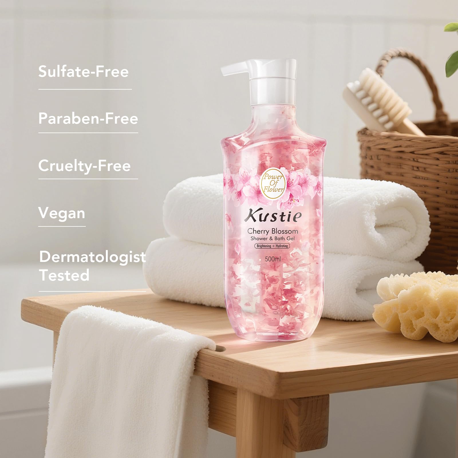 Kustie pump-dispense feature shows controlled dispensing to reduce waste.