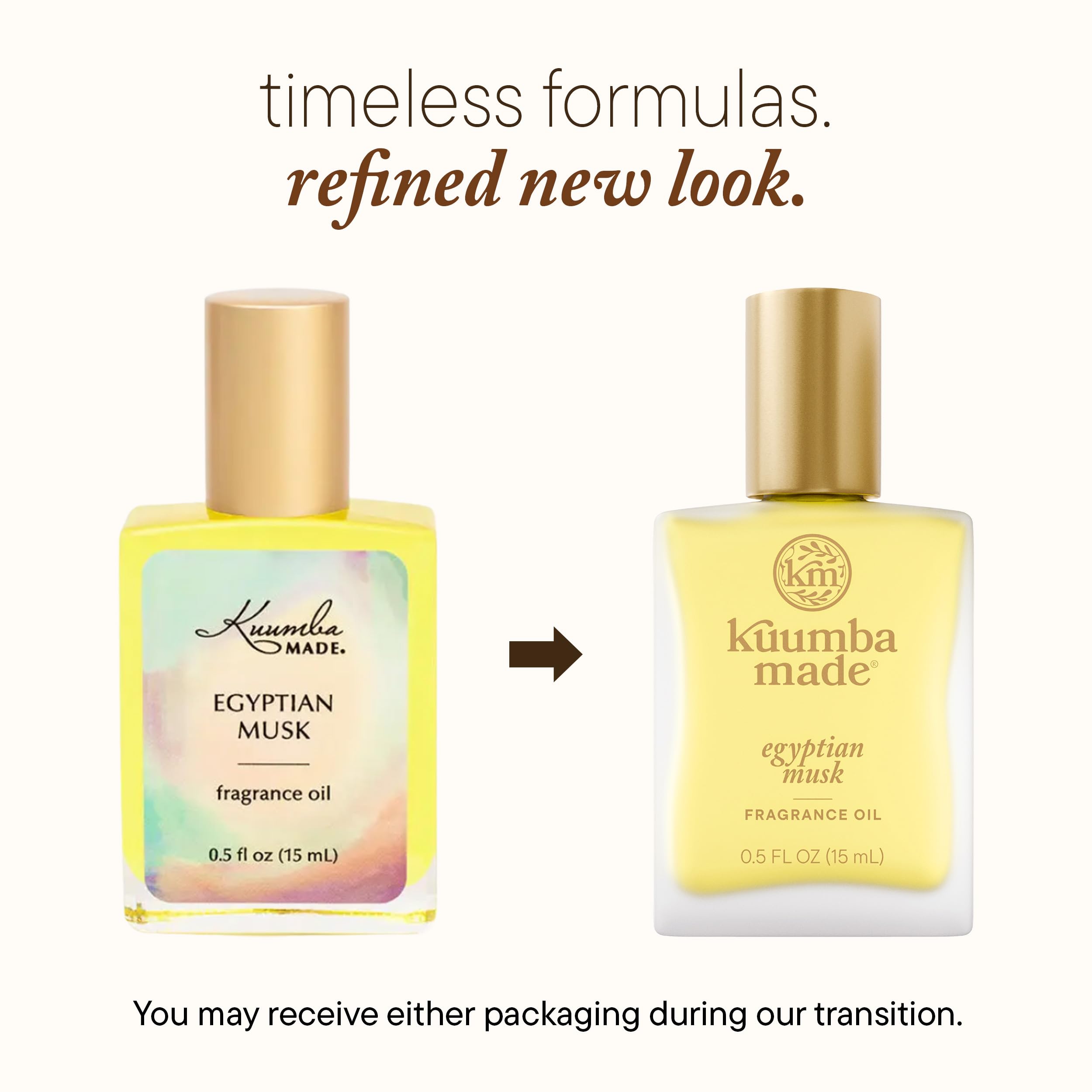 Kuumba Made Egyptian Musk bottle closeup highlights pure, alcohol-free performance for versatile use.