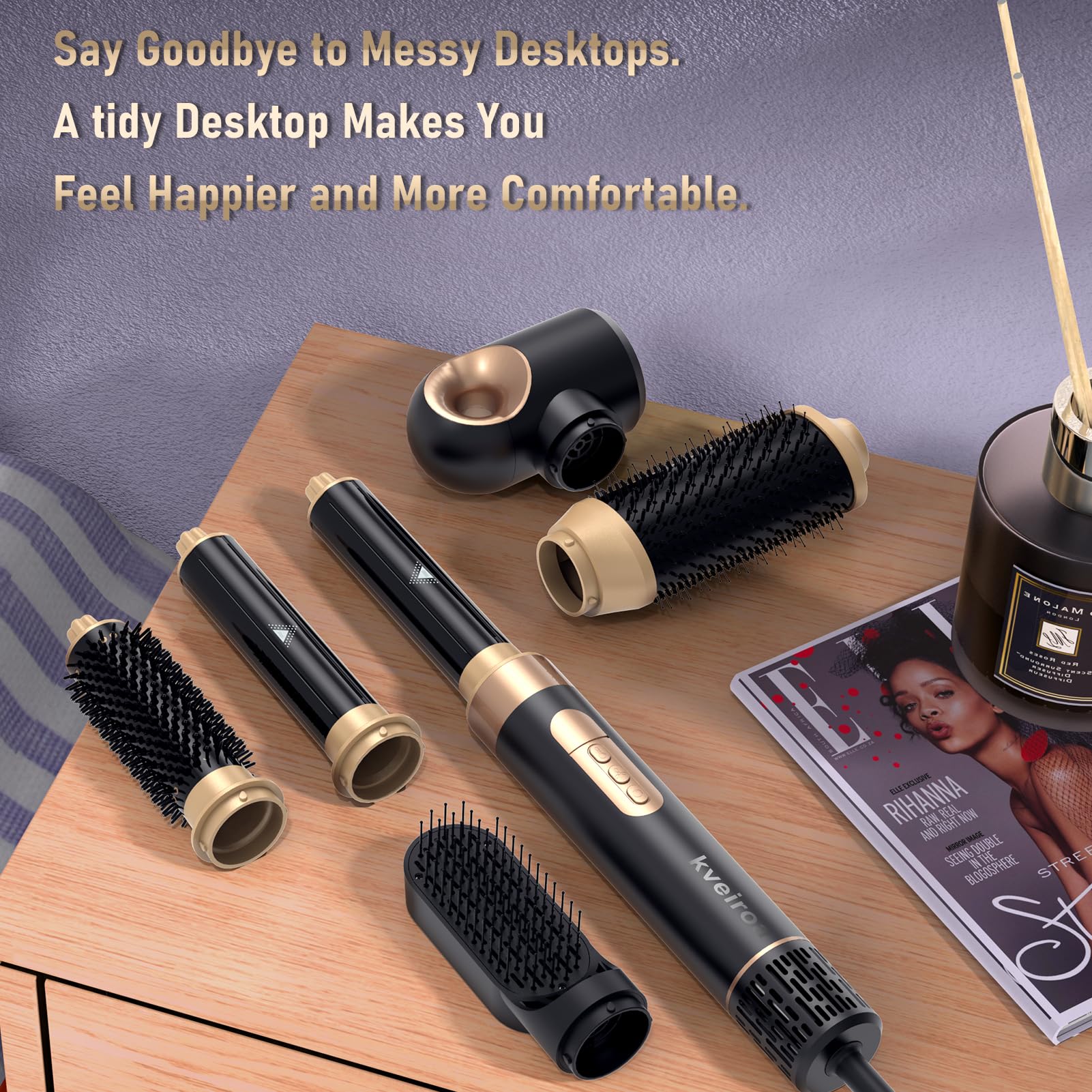 Kveiroa ceramic-coated brush head for even heat and detangling