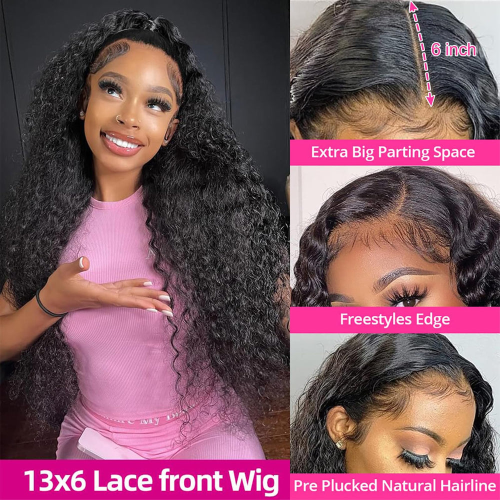 KVFCT deep wave wig lace-detail displays invisible 13x6 HD lace for natural parting
