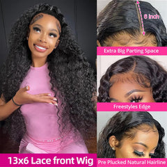 KVFCT deep wave wig lace-detail displays invisible 13x6 HD lace for natural parting