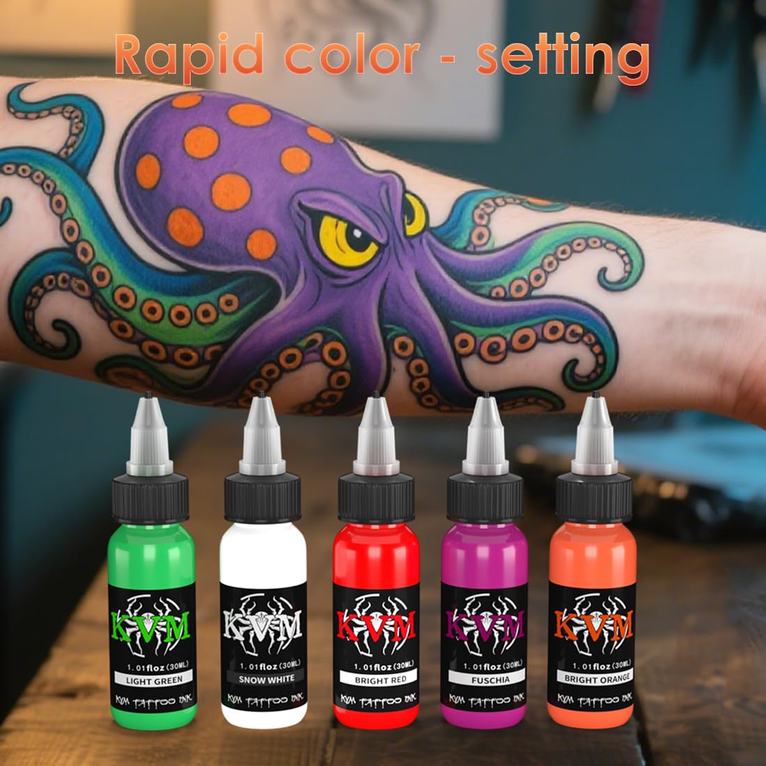 KVM tattoo ink set lab environment emphasizes dust-free production standards.
