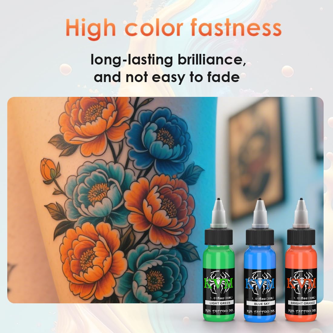 KVM tattoo ink set skin-patch test demonstrates safety-forward approach.