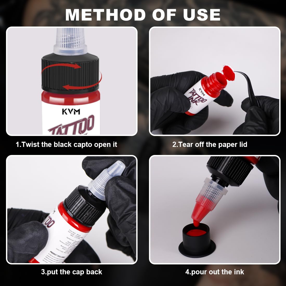 KVM tattoo ink vibrant colors swatches showcase high saturation for bold line work.