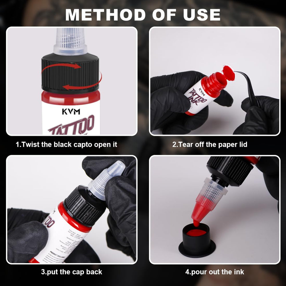 KVM tattoo ink vibrant colors swatches showcase high saturation for bold line work.