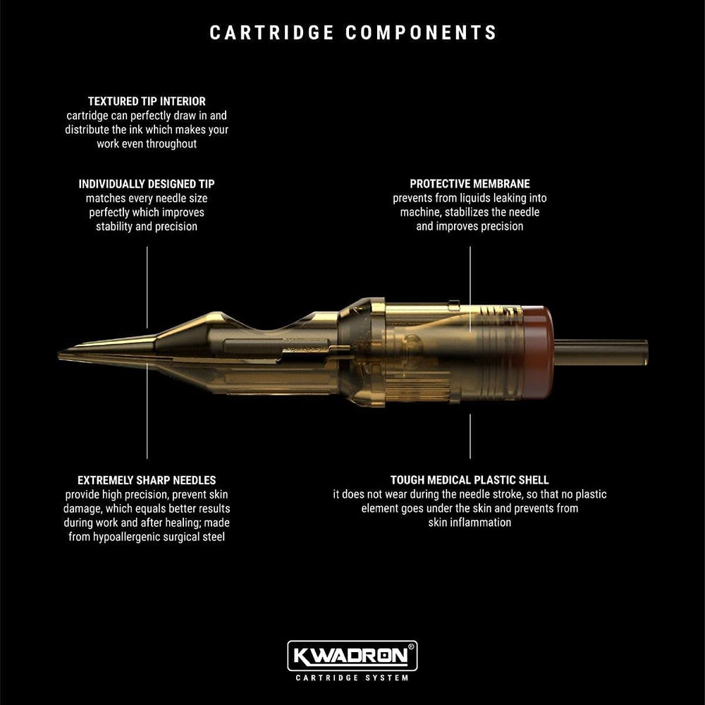 Kwadron 1RLLT-T round liner long taper tip close-up for clean edges.