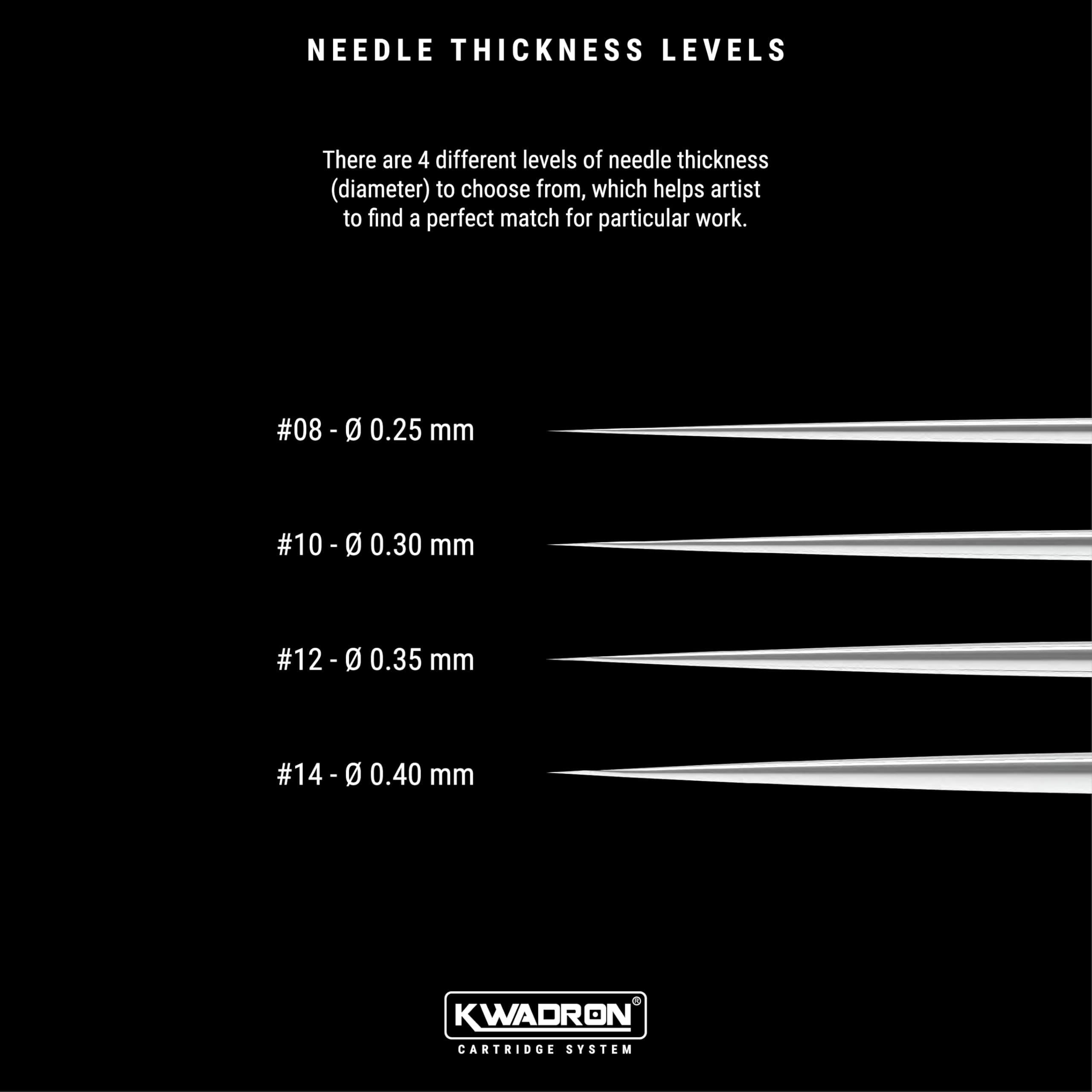 Kwadron razor-sharp steel needles showcase crisp lines and consistent results.