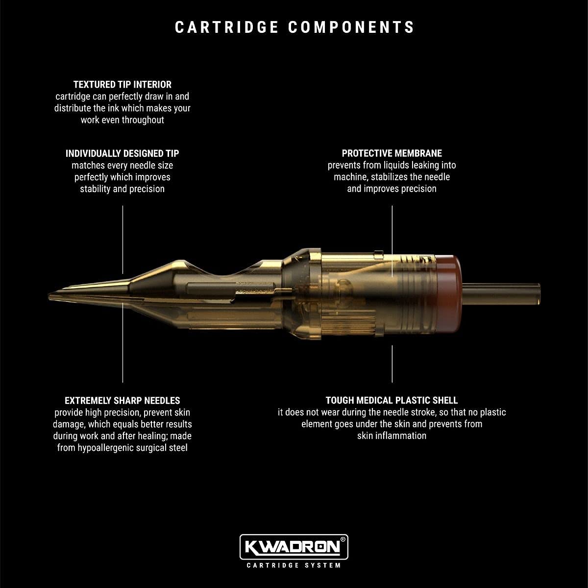Kwadron stabilizing system cartridge enhances accuracy and steadiness during tattooing sessions
