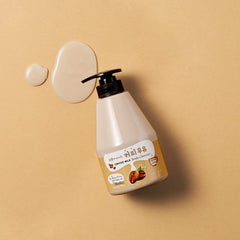 Kwailnara Coffee Milk Body Wash pour highlights glossy texture and inviting aroma for a quick wake-up
