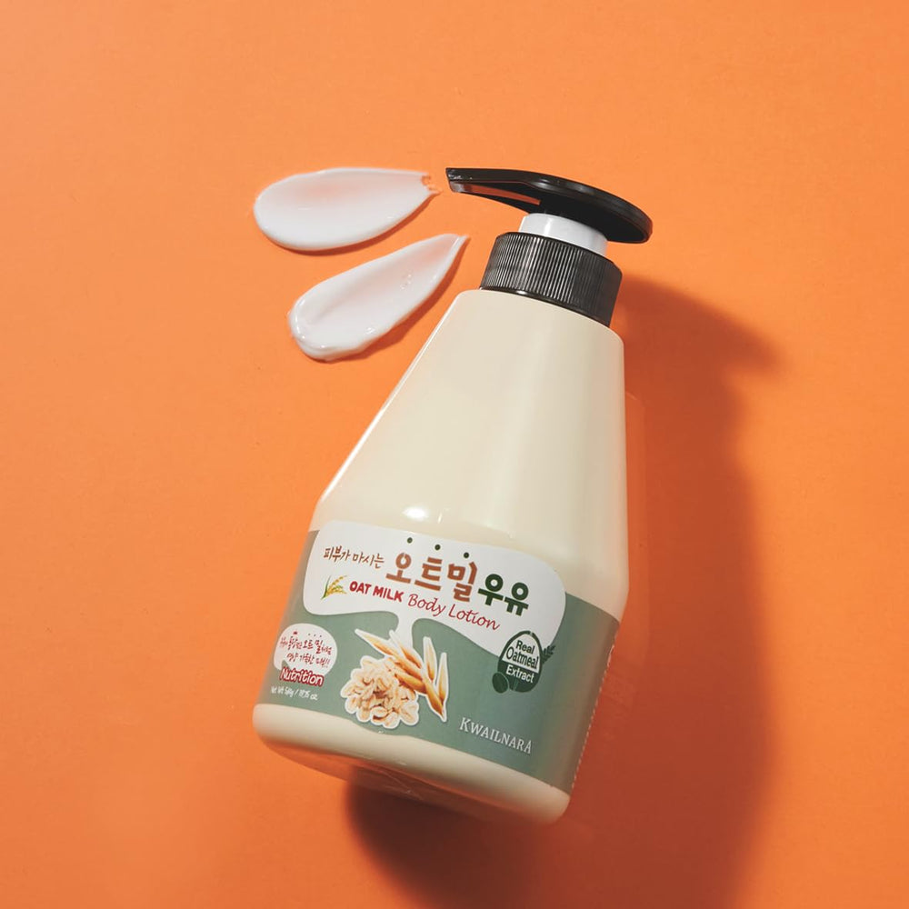 Kwailnara Oat Milk Body Lotion swatch demonstrates creamy texture and smooth finish