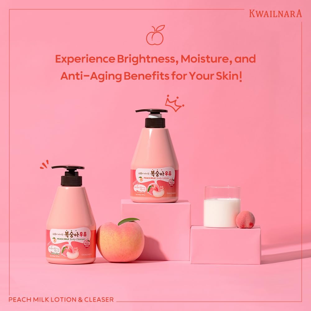 Kwailnara Peach Milk Lotion texture close-up showing silky non-greasy feel