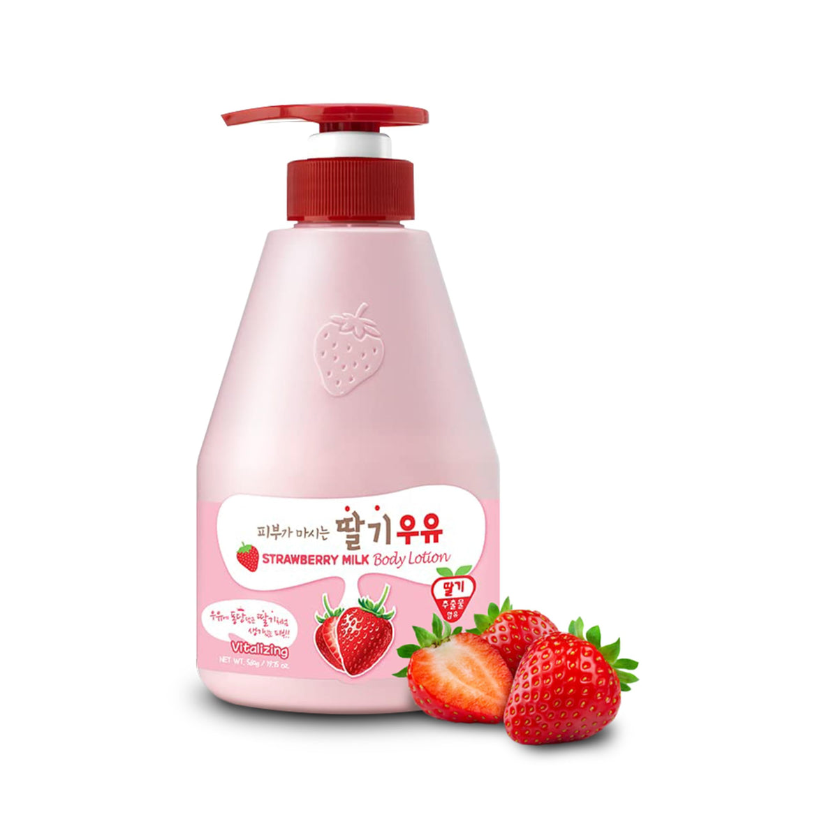 Kwailnara Strawberry Milk Body Lotion bottle front shows hydration-ready formula for daily use.