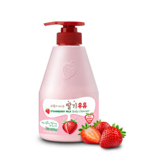 Kwailnara Strawberry Milk Body Wash bottle pour for refreshing cleanse.