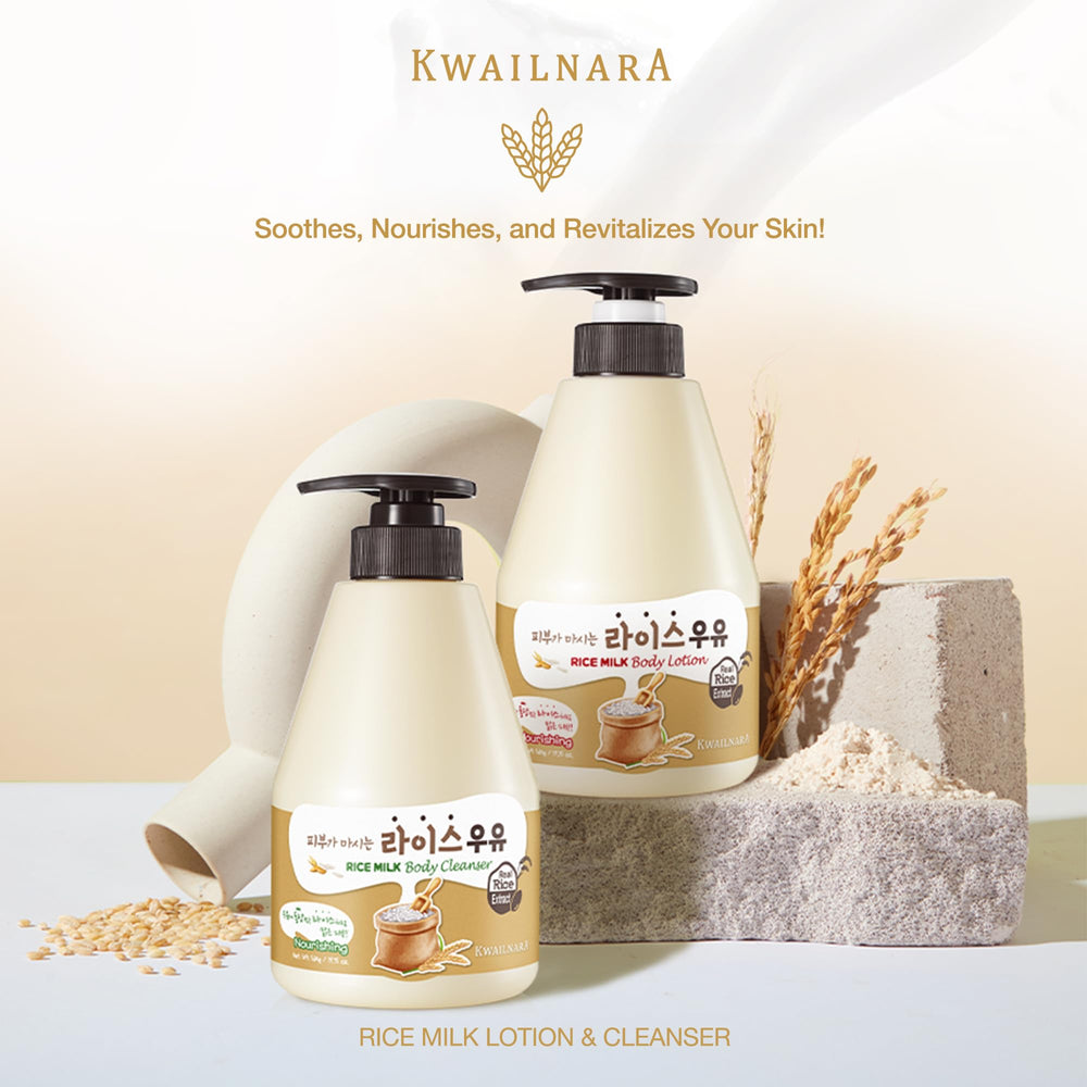 Kwailnara WELCOS Rice Milk Body Lotion packaging highlights gentle daily hydration