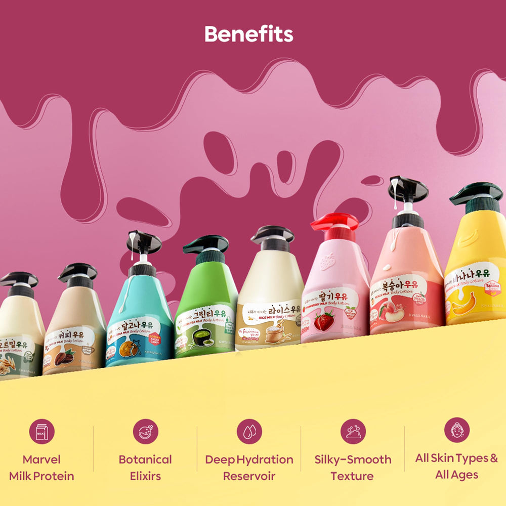 Kwailnara WELCOS Rice Milk Body Lotion texture closeup shows non-greasy finish